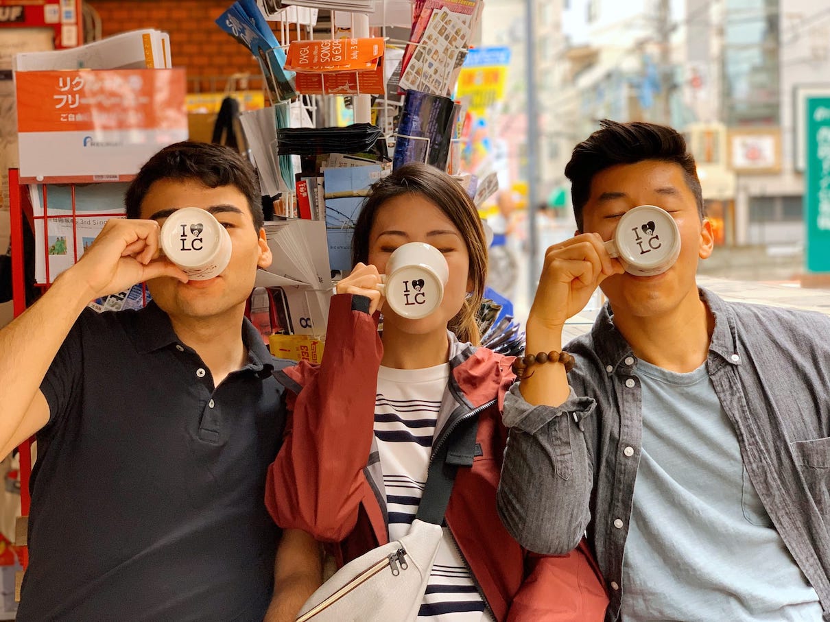 Drinking coffee in Osaka